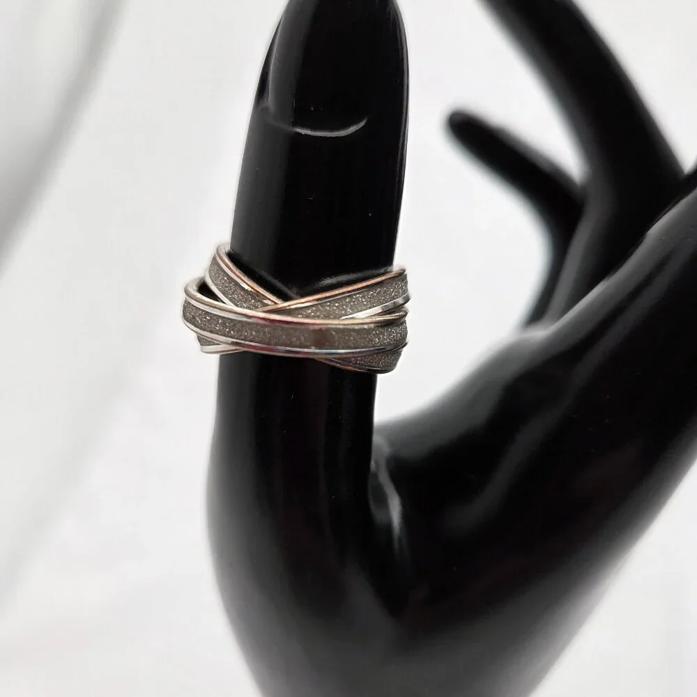 Vintage 90s Silver-Tone Rolling Ring - Triple Interconnected Bands
